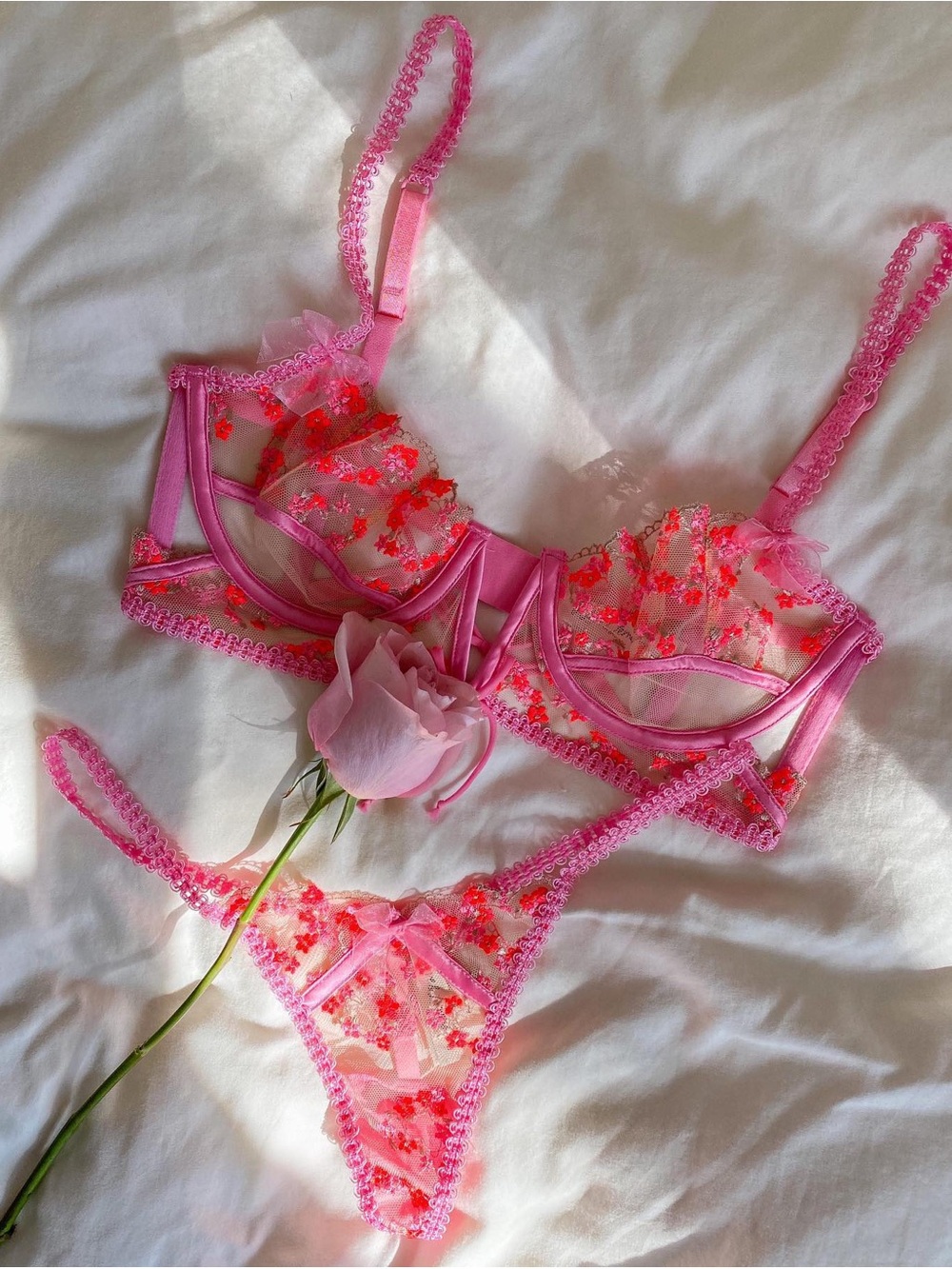 NWT For Love and Lemons Whimsical Garden Balconette Bra & Thong Set